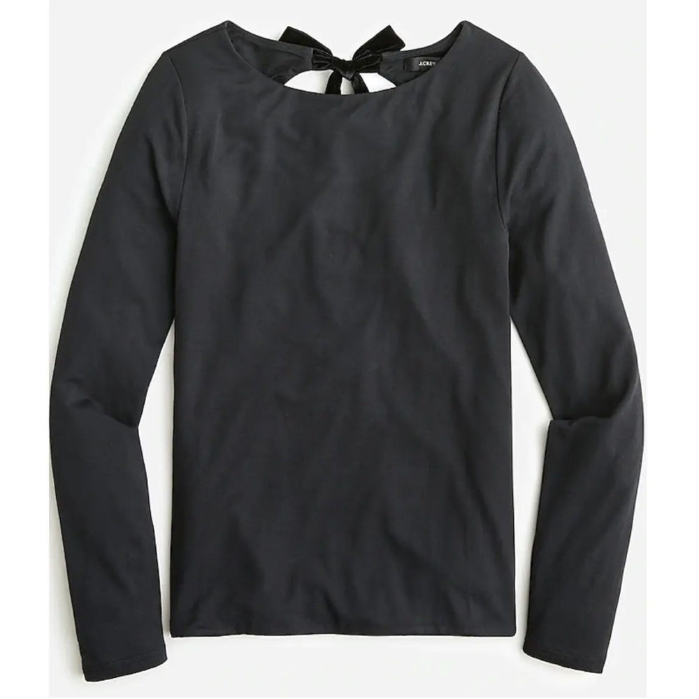 J. Crew - Long-Sleeve Top - Velvet Tie Back - Black - Size S